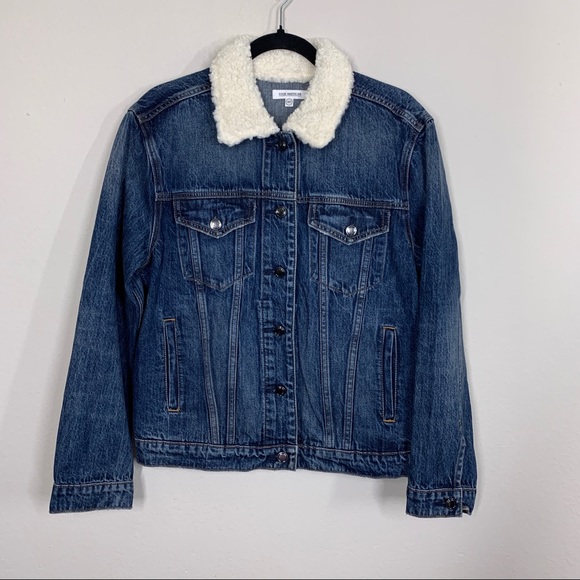 GOOD AMERICAN Sherpa Collar Boyfriend Denim Jacket - Picture 2 of 6